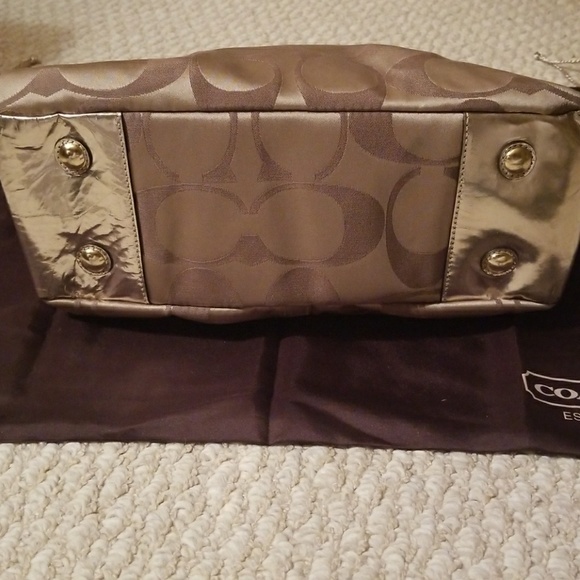 *SOLD* Coach Signature Tan and Gold Tote - Picture 4 of 8